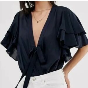 Free People Ruffle Sleeve Bodysuit